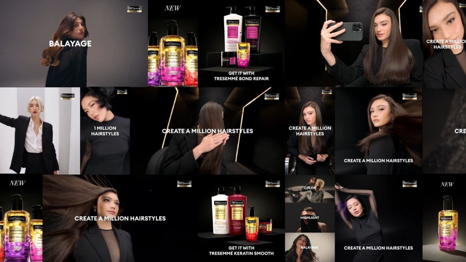 ภาพคอลลาจที่แสดงขวดและรุ่นของผลิตภัณฑ์ TRESemmé