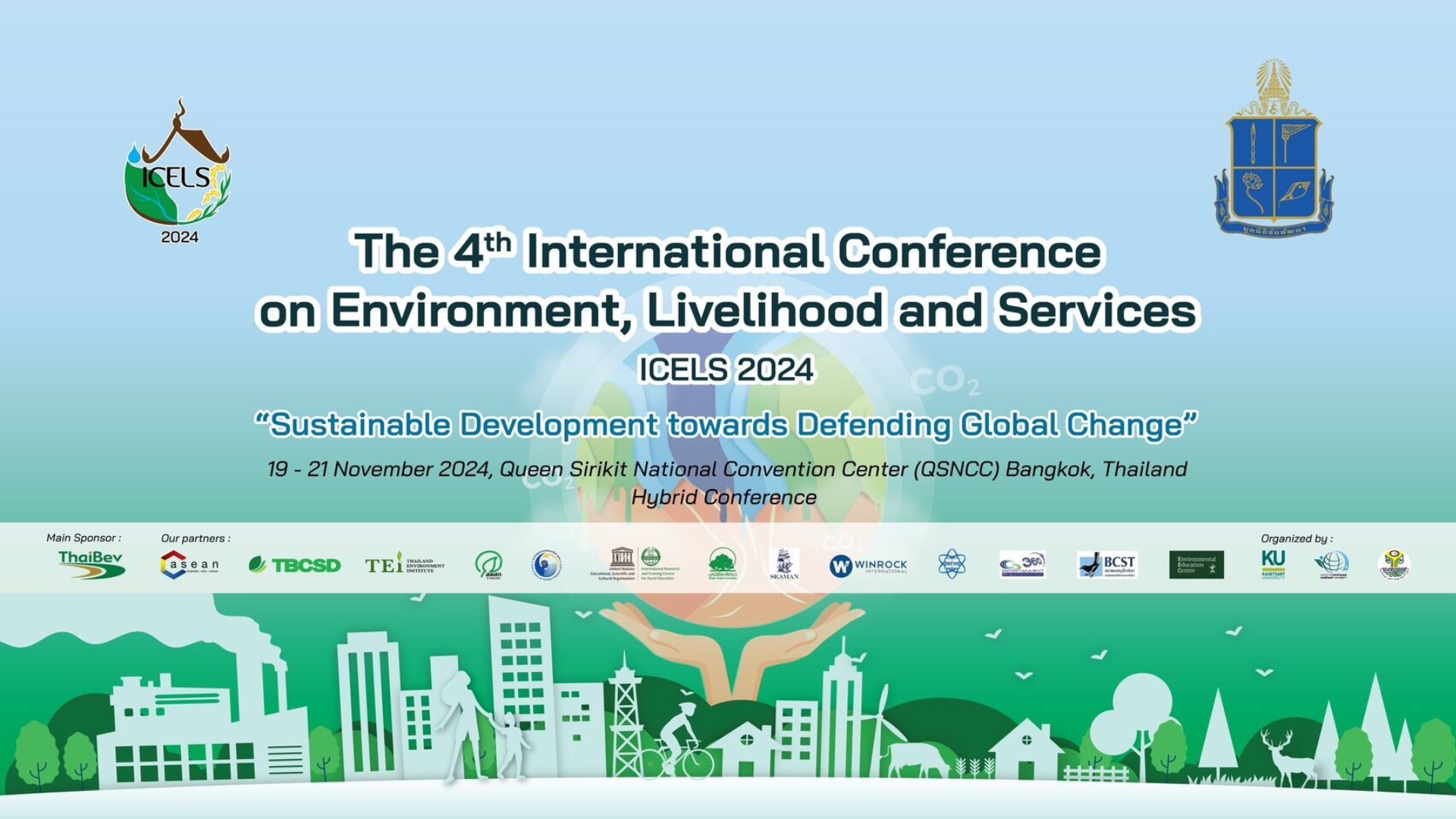 โปสเตอร์การประชุมวิชาการระดับนานาชาติ ครั้งที่ 4: “การพัฒนาที่ยั่งยืนเพื่อรับมือกับการเปลี่ยนแปลงของโลก” หรือ The 4th International Conference on Environment, Livelihood and Services (ICELS 2024)