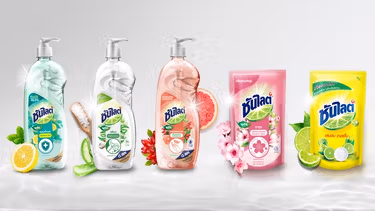 Sunlight dishwash variants in pouches and pump bottles with ingredients.